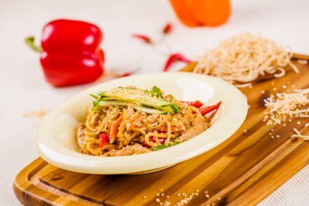 Sesame Chicken and Cucumber Noodle Salad Recipe Image